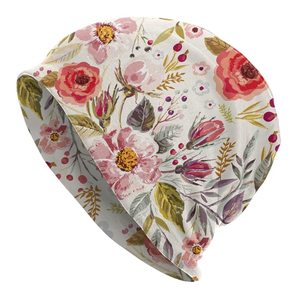 7386 Vintage Flower Floral Romantic Beanie , Warm Soft Stretch Knitted